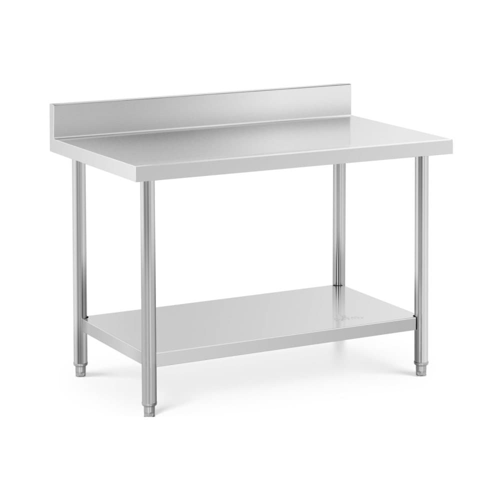 Royal Catering Rostfri arbetsbänk - 120 x 70 cm - Med skyddskant - Bärkraft 115 kg