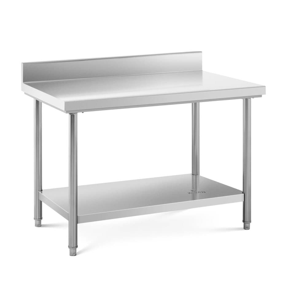 Royal Catering Rostfri arbetsbänk - 120 x 70 cm - Skyddskant - 143 kg lastkapacitet - royal_catering