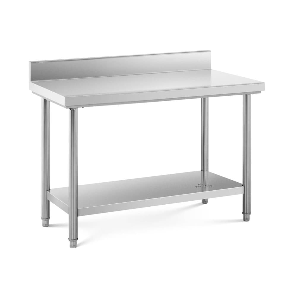 Royal Catering Rostfri arbetsbänk - 120 x 60 cm - Skyddskant - 137 kg lastkapacitet - royal_catering