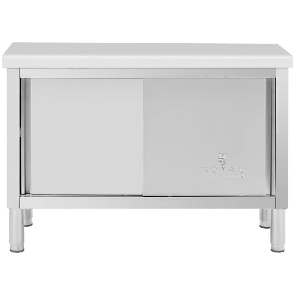 Royal Catering Rostfri arbetsbänk med skjutdörr - 120 x 50 cm - 330 kg lastkapacitet - Royal Catering