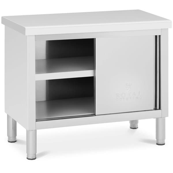 Royal Catering Rostfri arbetsbänk med skjutdörr - 100 x 50 cm - 285 kg lastkapacitet - Royal Catering