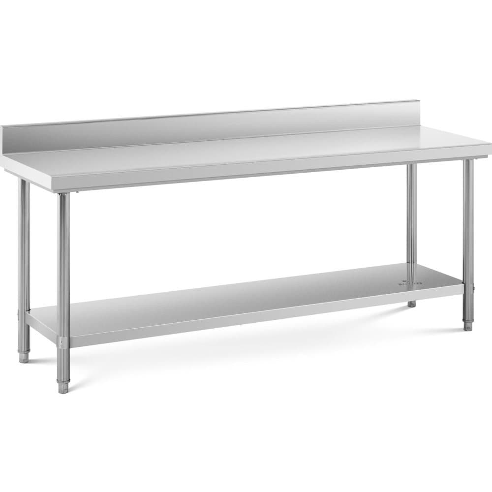 Royal Catering Rostfri arbetsbänk - 200 x 60 cm - Skyddskant - 240 kg lastkapacitet - Royal Catering