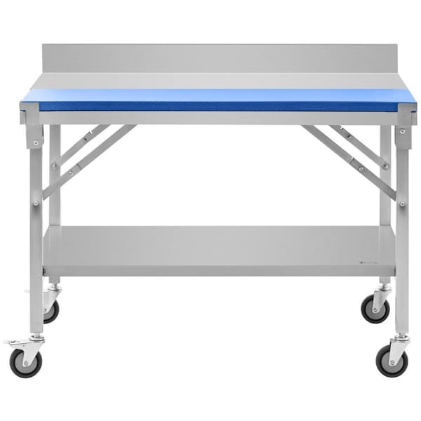 Royal Catering Rostfri arbetsbänk med skärbräda i plast - 120 x 70 cm - Skyddskant - 200 kg lastkapacitet - royal_catering