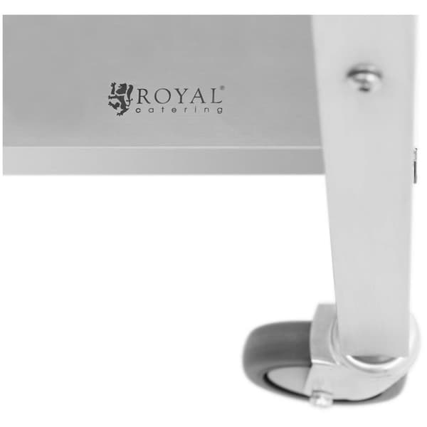 Royal Catering Rostfri arbetsbänk med skärbräda i plast - 120 x 70 cm - Skyddskant - 200 kg lastkapacitet - royal_catering
