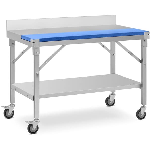 Royal Catering Rostfri arbetsbänk med skärbräda i plast - 120 x 70 cm - Skyddskant - 200 kg lastkapacitet - royal_catering