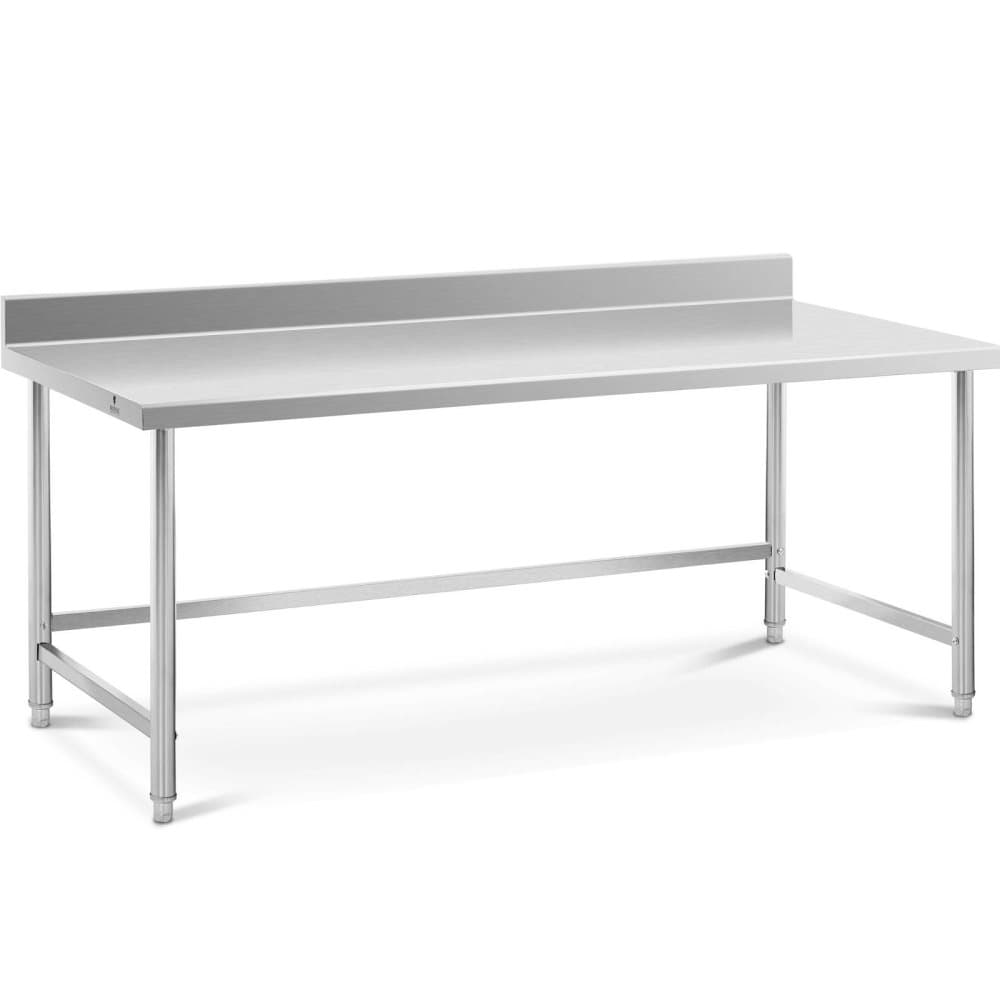 Royal Catering Rostfri arbetsbänk - 200 x 90 cm - Skyddskant - 100 kg lastkapacitet - royal_catering