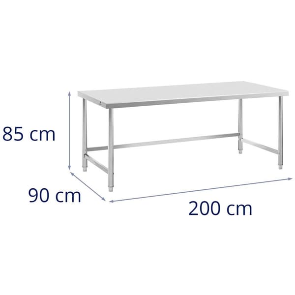 Royal Catering Rostfri arbetsbänk - 200 x 90 cm - 100 kg lastkapacitet - royal_catering