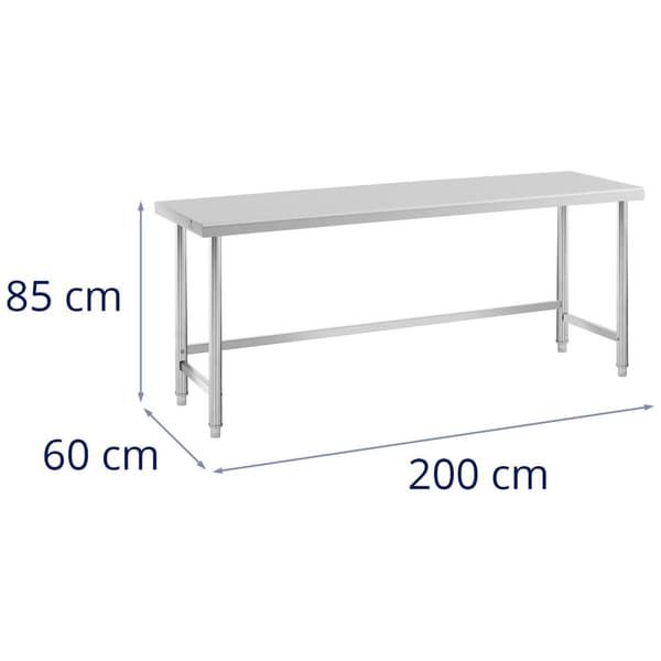 Royal Catering Rostfri arbetsbänk - 200 x 60 cm - 95 kg lastkapacitet - royal_catering