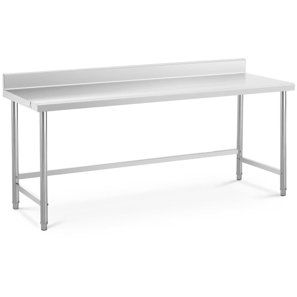 Royal Catering Rostfri arbetsbänk - 200 x 70 cm - Skyddskant - 95 kg lastkapacitet - Royal Catering