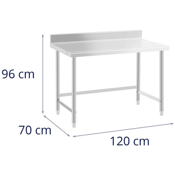 Royal Catering Rostfri arbetsbänk - 120 x 70 cm - Skyddskant - 93 kg lastkapacitet - Royal Catering