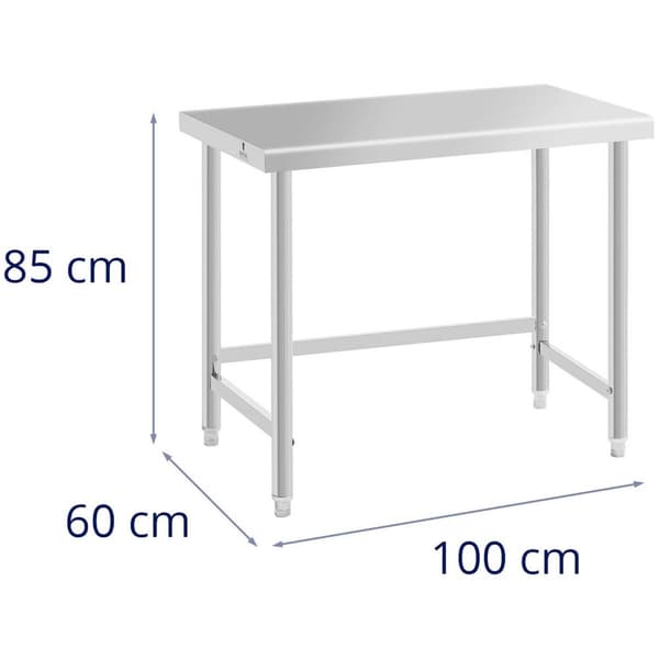 Royal Catering Rostfri arbetsbänk - 100 x 60 cm - 90 kg lastkapacitet - royal_catering
