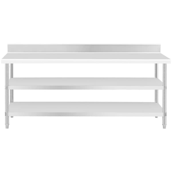 Royal Catering Rostfri arbetsbänk med skyddskant - 200 x 70 x 16.5 cm - 235 kg - 2 hyllor - Royal Catering