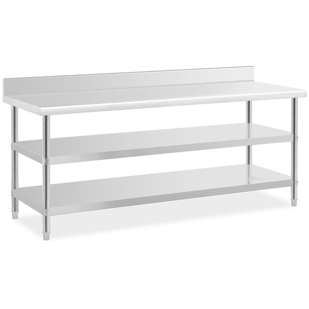 Royal Catering Rostfri arbetsbänk med skyddskant - 200 x 70 x 16.5 cm - 235 kg - 2 hyllor - Royal Catering