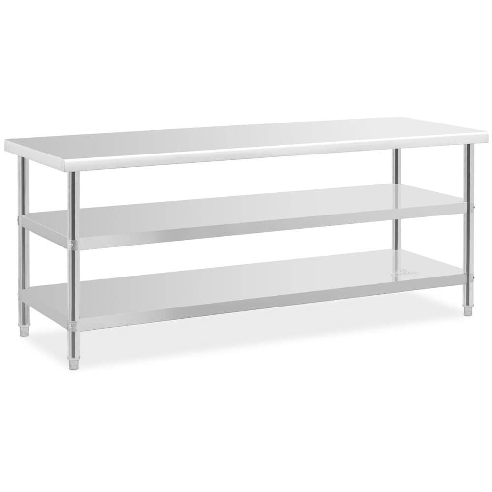 Royal Catering Rostfri arbetsbänk - 200 x 70 x 5 cm - 231 kg - 2 underhyllor - Royal Catering