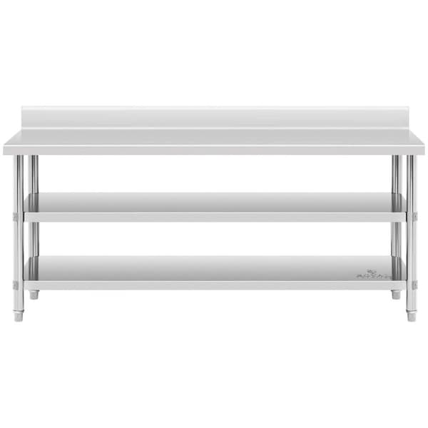 Royal Catering Rostfri arbetsbänk med skyddskant - 200 x 90 x 16.5 cm - 240 kg - 2 hyllor - Royal Catering