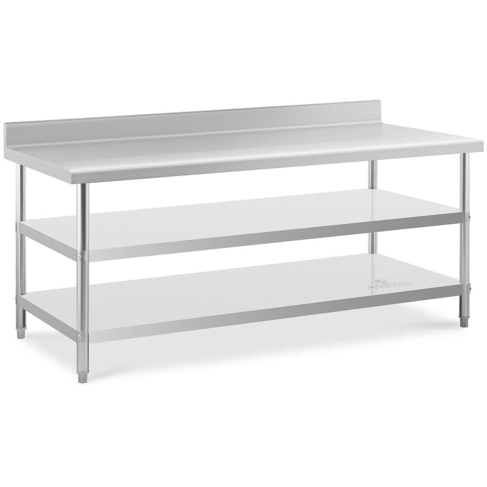 Royal Catering Rostfri arbetsbänk med skyddskant - 200 x 90 x 16.5 cm - 240 kg - 2 hyllor - Royal Catering