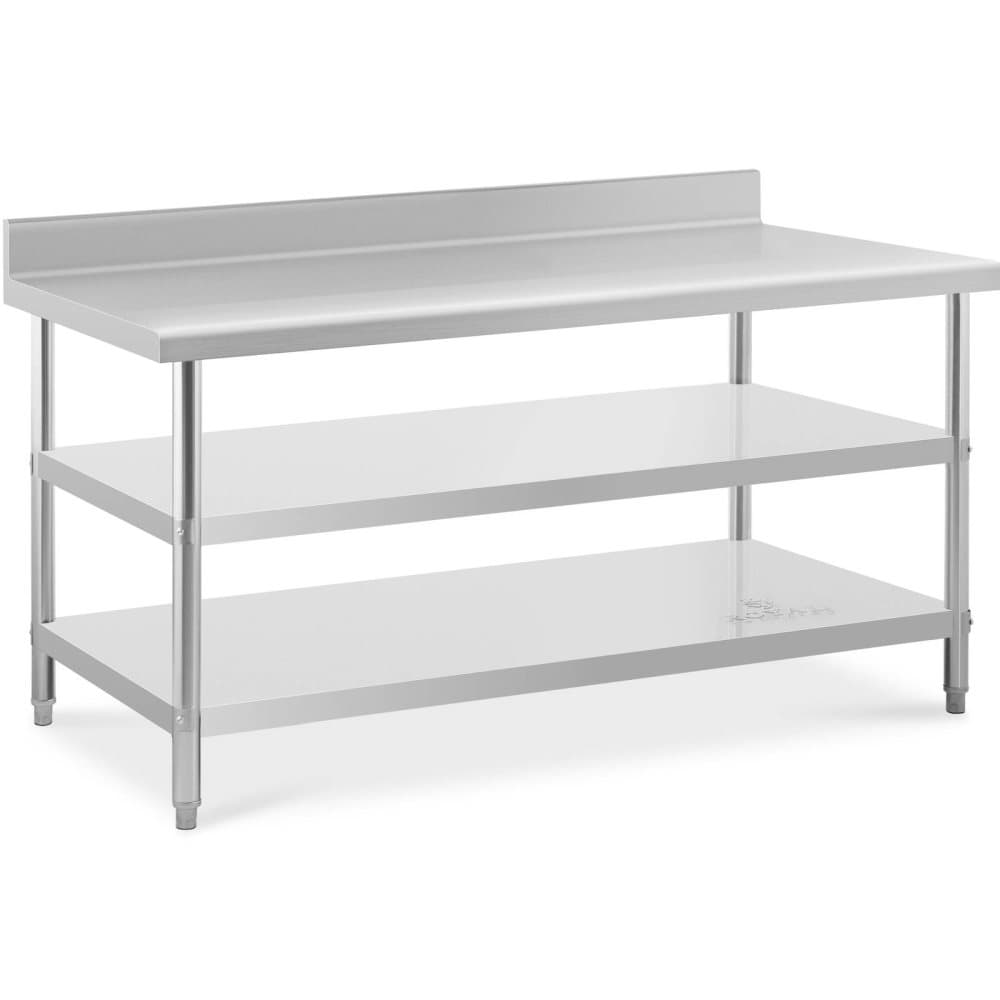 Royal Catering Rostfri arbetsbänk med skyddskant - 180 x 90 x 16.5 cm - 231 kg - 2 hyllor - Royal Catering