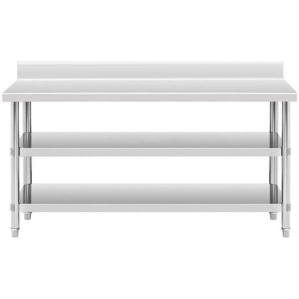 Royal Catering Rostfri arbetsbänk med skyddskant - 180 x 60 x 16.5 cm - 226 kg - 2 hyllor - Royal Catering