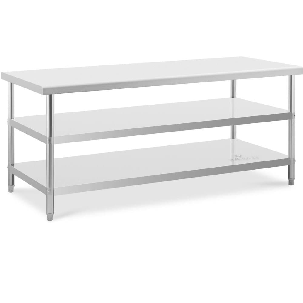 Royal Catering Rostfri arbetsbänk - 200 x 90 x 5 cm - 240 kg - 2 underhyllor - Royal Catering