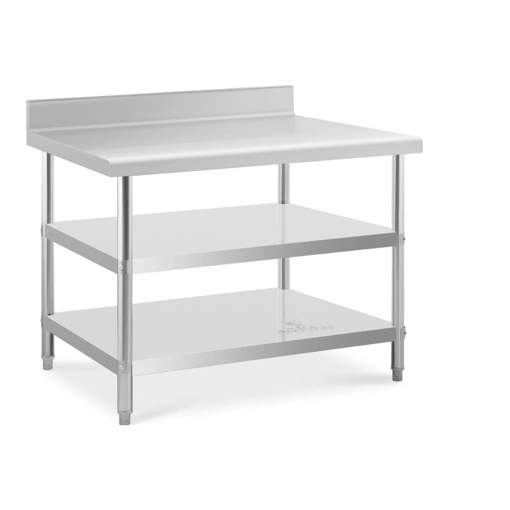 Royal Catering Rostfri arbetsbänk med skyddskant - 120 x 90 x 16.5 cm - 219 kg - 2 hyllor - Royal Catering