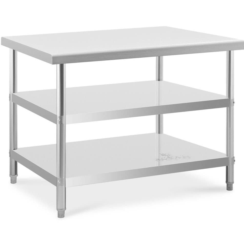 Royal Catering Rostfri arbetsbänk - 120 x 90 x 5 cm - 209 kg - 2 underhyllor - Royal Catering