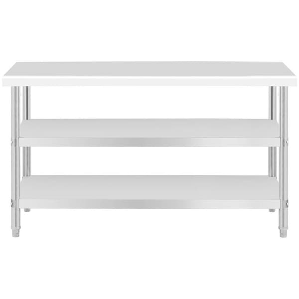 Royal Catering Rostfri arbetsbänk - 120 x 70 x 5 cm - 200 kg - 2 underhyllor - Royal Catering