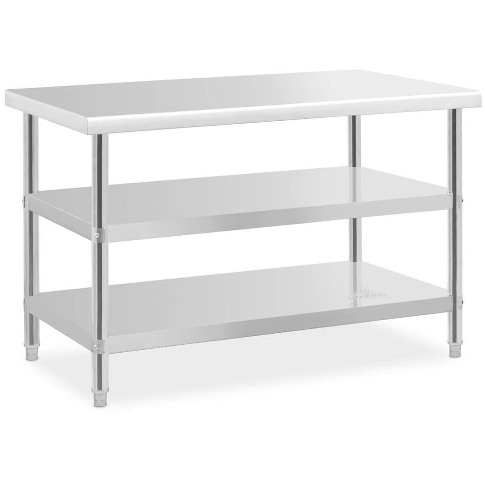 Royal Catering Rostfri arbetsbänk - 120 x 70 x 5 cm - 200 kg - 2 underhyllor - Royal Catering