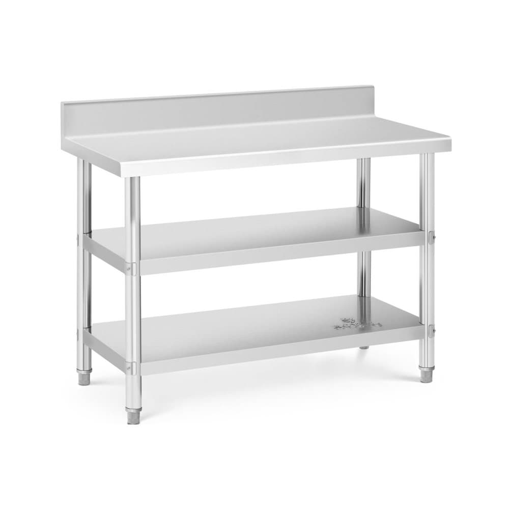 Royal Catering Rostfri arbetsbänk med skyddskant - 120 x 60 x 16.5 cm - 214 kg - 2 hyllor - Royal Catering