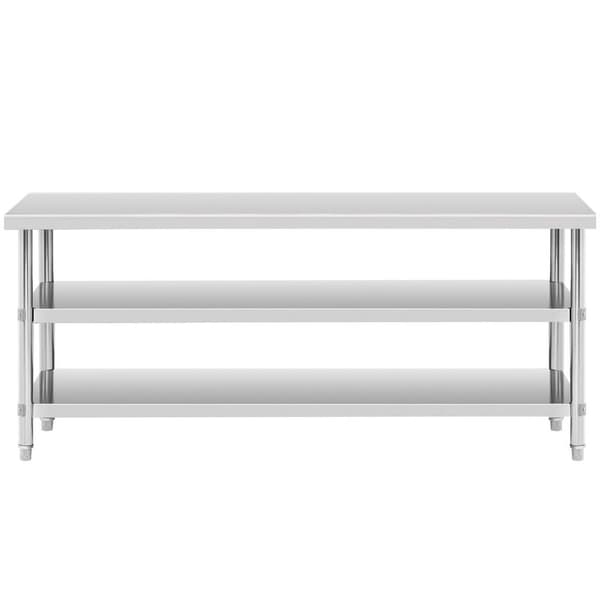 Royal Catering Rostfri arbetsbänk - 200 x 60 x 5 cm - 231 kg - 2 underhyllor - Royal Catering