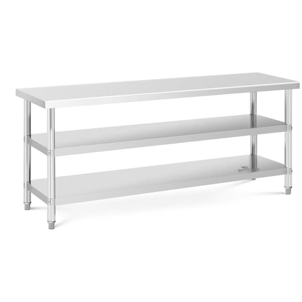 Royal Catering Rostfri arbetsbänk - 200 x 60 x 5 cm - 231 kg - 2 underhyllor - Royal Catering