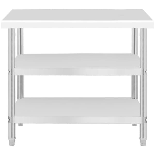 Royal Catering Rostfri arbetsbänk - 100 x 70 x 5 cm - 190 kg - 2 underhyllor - Royal Catering