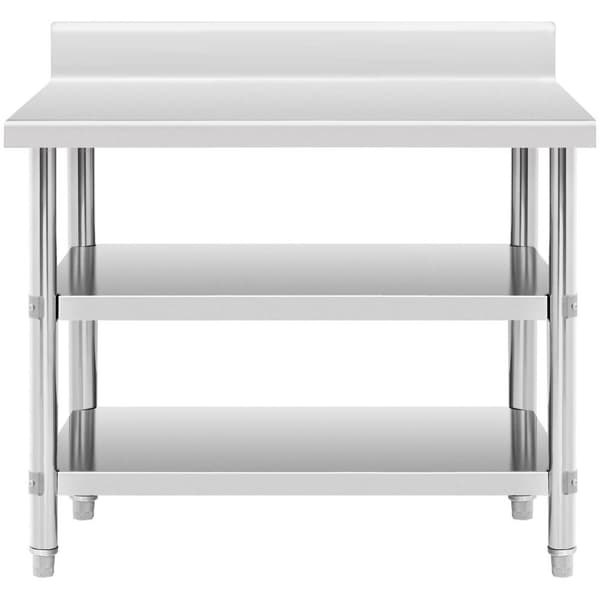 Royal Catering Rostfri arbetsbänk med skyddskant - 100 x 60 x 16.5 cm - 199 kg - 2 hyllor - Royal Catering