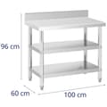 Miniatyrbild 5 av 5: Royal Catering Rostfri arbetsbänk med skyddskant - 100 x 60 x 16.5 cm - 199 kg - 2 hyllor - Royal Catering