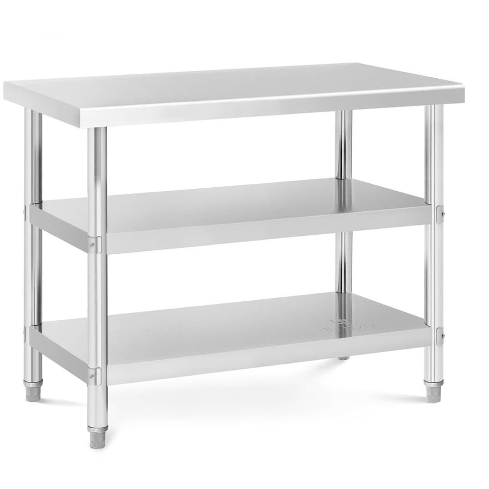 Royal Catering Rostfri arbetsbänk - 100 x 60 x 5 cm - 185 kg - 2 underhyllor - Royal Catering