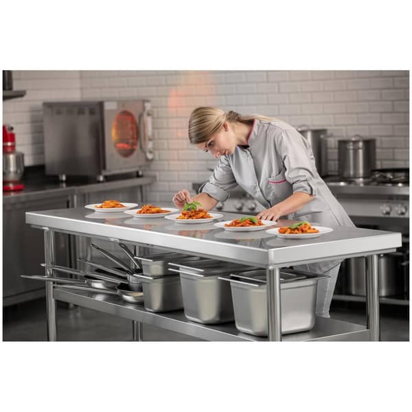 Royal Catering Rostfri arbetsbänk - 60 x 180 cm - 600 kg - 3 nivåer