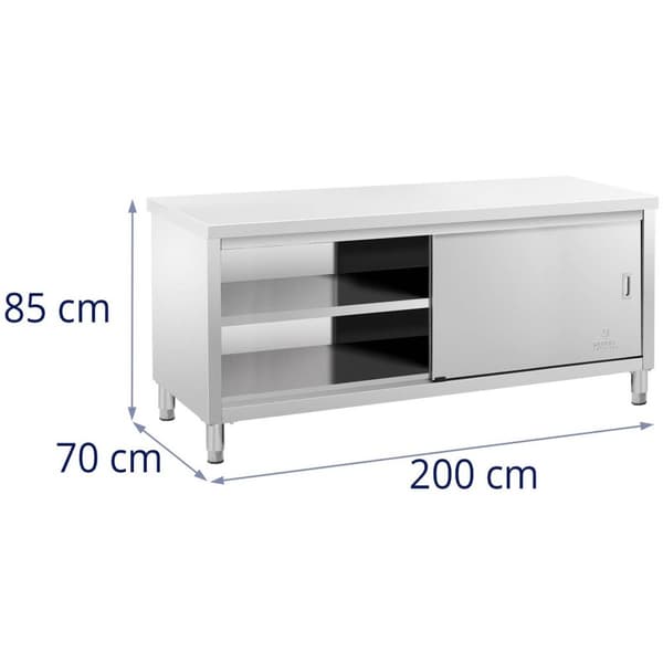 Royal Catering Rostfri arbetsbänk - 200 x 70 cm - 600 kg lastkapacitet
