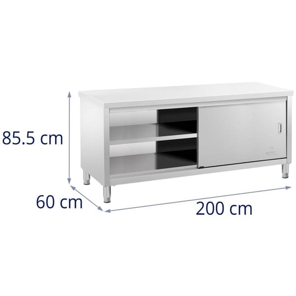 Royal Catering Rostfri arbetsbänk - 200 x 60 cm - 600 kg lastkapacitet