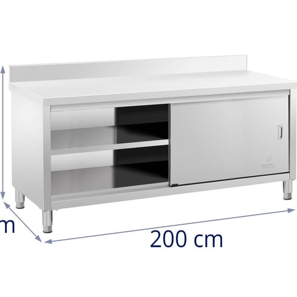 Royal Catering Rostfri arbetsbänk - 200 x 60 cm - Skyddskant - 600 kg lastkapacitet