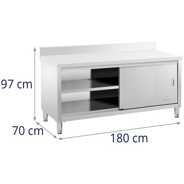 Royal Catering Rostfri arbetsbänk - 180 x 70 cm - Skyddskant - 600 kg lastkapacitet