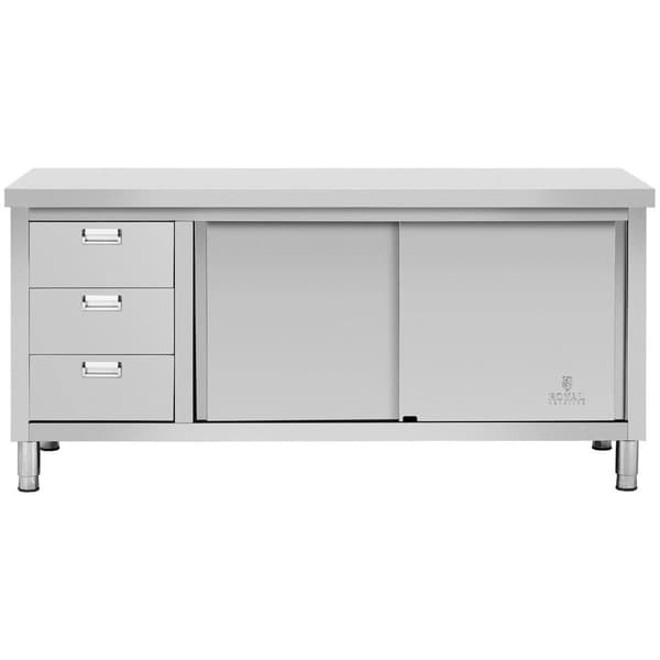 Royal Catering Rostfri arbetsbänk - 180 x 70 x 85 cm - royal_catering -  kg lastkapacitet - 3 lådor