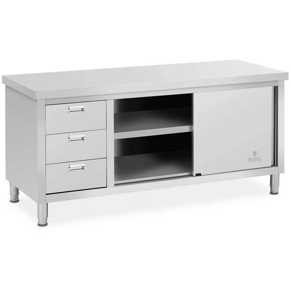 Royal Catering Rostfri arbetsbänk - 180 x 70 x 85 cm - royal_catering - kg lastkapacitet - 3 lådor