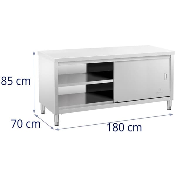 Royal Catering Rostfri arbetsbänk - 180 x 70 cm - 600 kg lastkapacitet