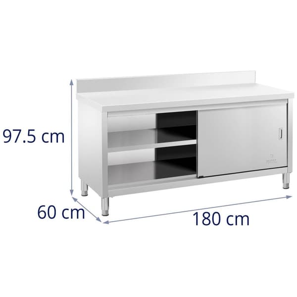 Royal Catering Rostfritt arbetsbord - 180 x 60 cm - Skyddskant - 600 kg lastkapacitet