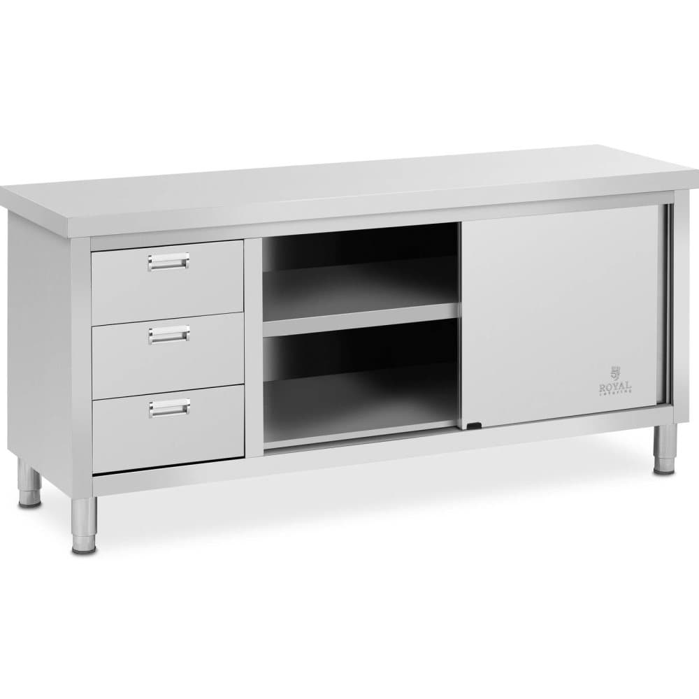 Royal Catering Rostfri arbetsbänk - 180 x 60 x 85 cm - royal_catering - kg lastkapacitet - 3 lådor