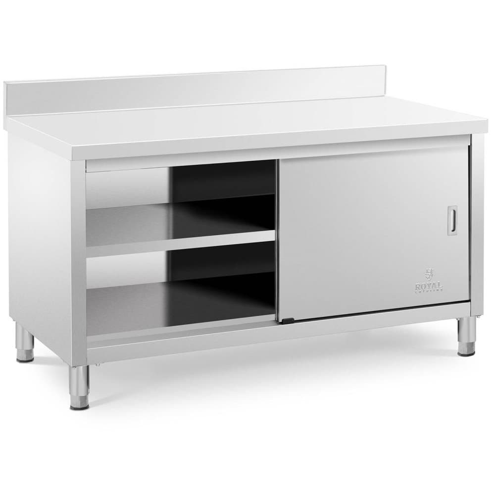 Royal Catering Rostfri arbetsbänk - 150 x 70 x 85 cm - 600 kg lastkapacitet - Med skyddskant