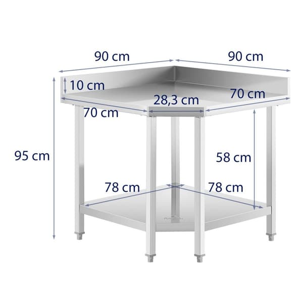 Royal Catering Rostfri arbetsbänk - 90 x 70 cm - Skyddskant - 300 kg