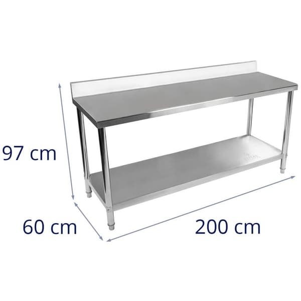 Royal Catering Rostfri arbetsbänk - 200 x 60 cm - skyddskant