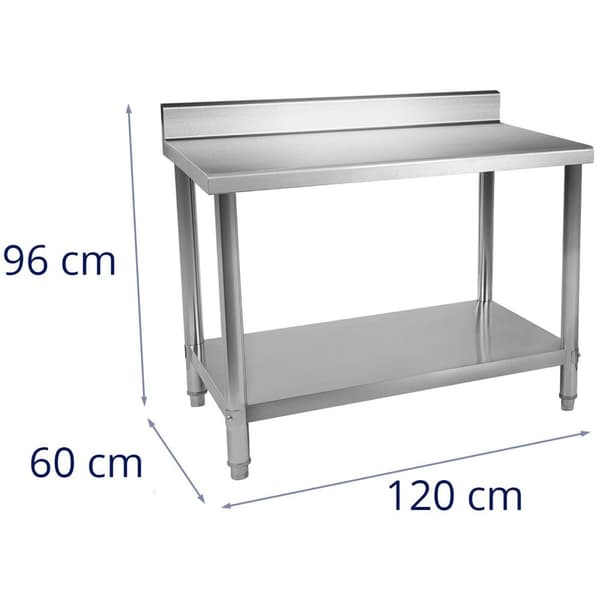 Royal Catering Rostfri arbetsbänk - 120 x 60 cm - Skyddskant - 137 lastkapacitet