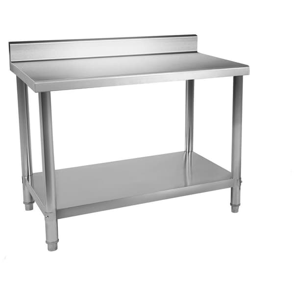 Royal Catering Rostfri arbetsbänk - 100 x 60 cm -Skyddskant - 114 kg lastkapacitet