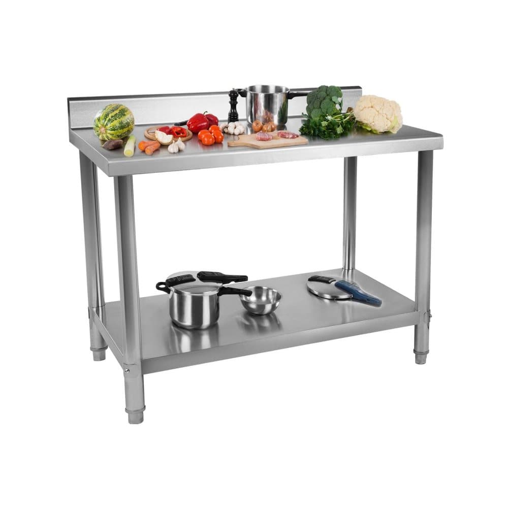 Royal Catering Rostfri arbetsbänk - 120 x 70 cm - 143 kg - skyddskant